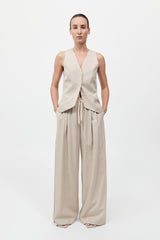 St. Agni - Pinstripe Wool Drawstring Pants - Latte