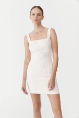 Linen Square Neck Mini Dress - White