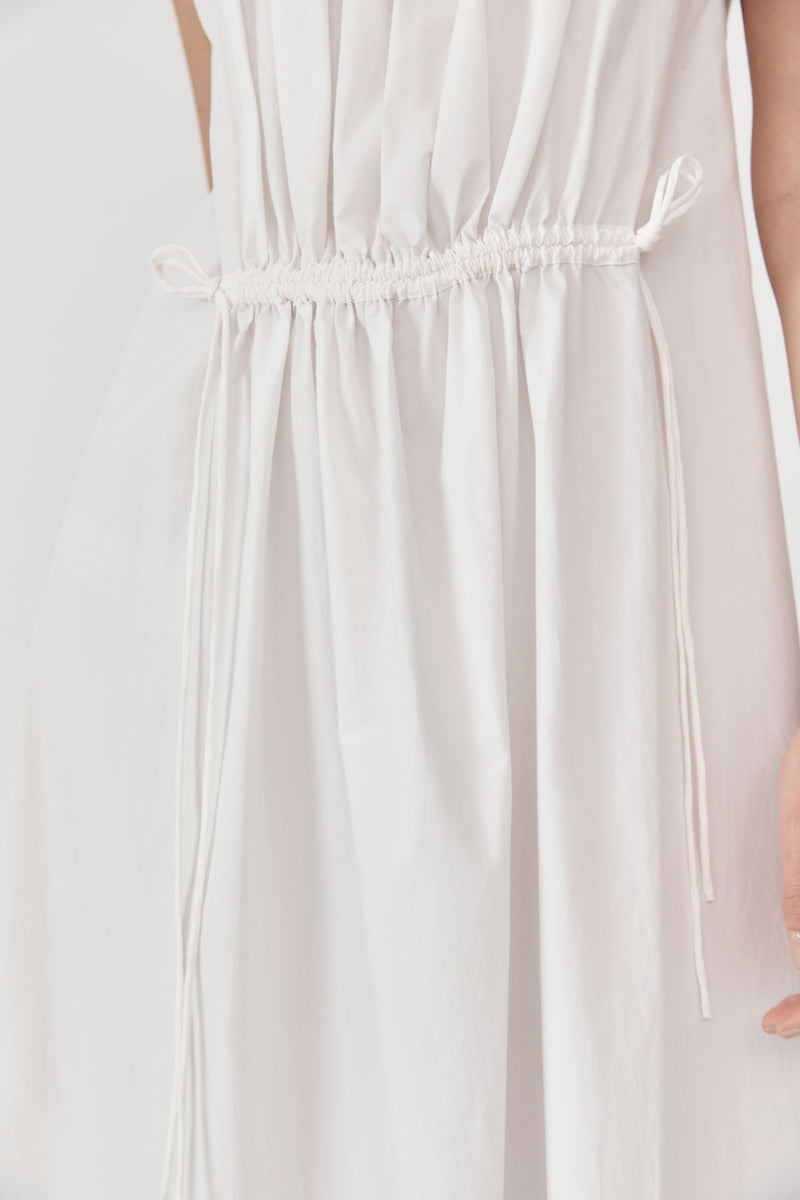 Relaxed Drawstring Dress - White