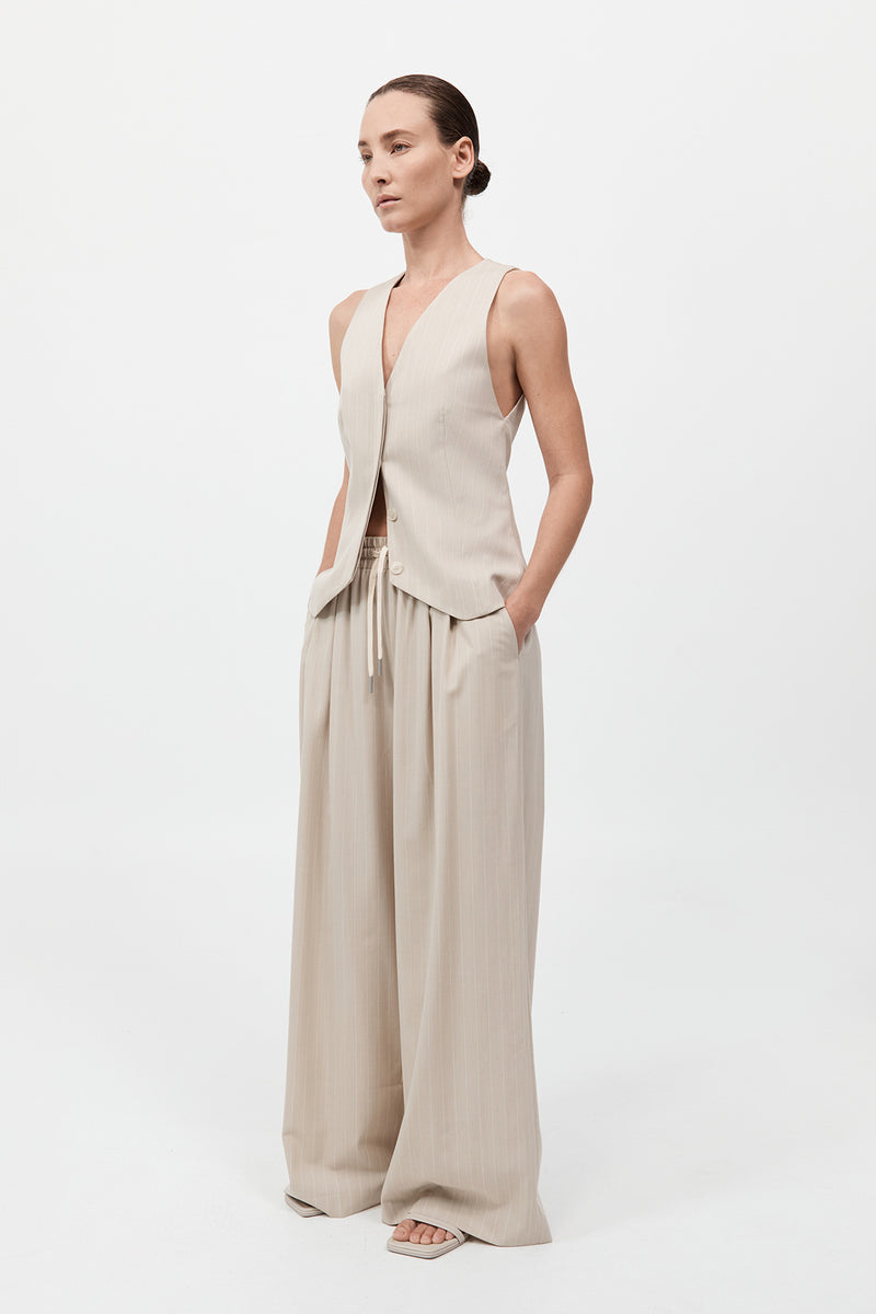 St. Agni - Pinstripe Wool Drawstring Pants - Latte