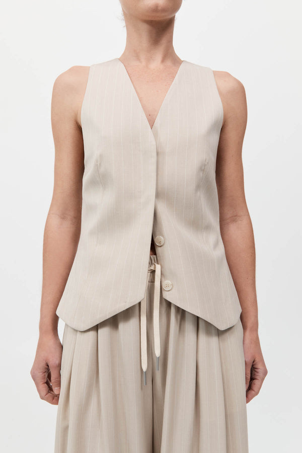St. Agni - Pinstripe Wool Vest - Latte