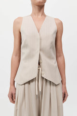 St. Agni - Pinstripe Wool Drawstring Pants - Latte
