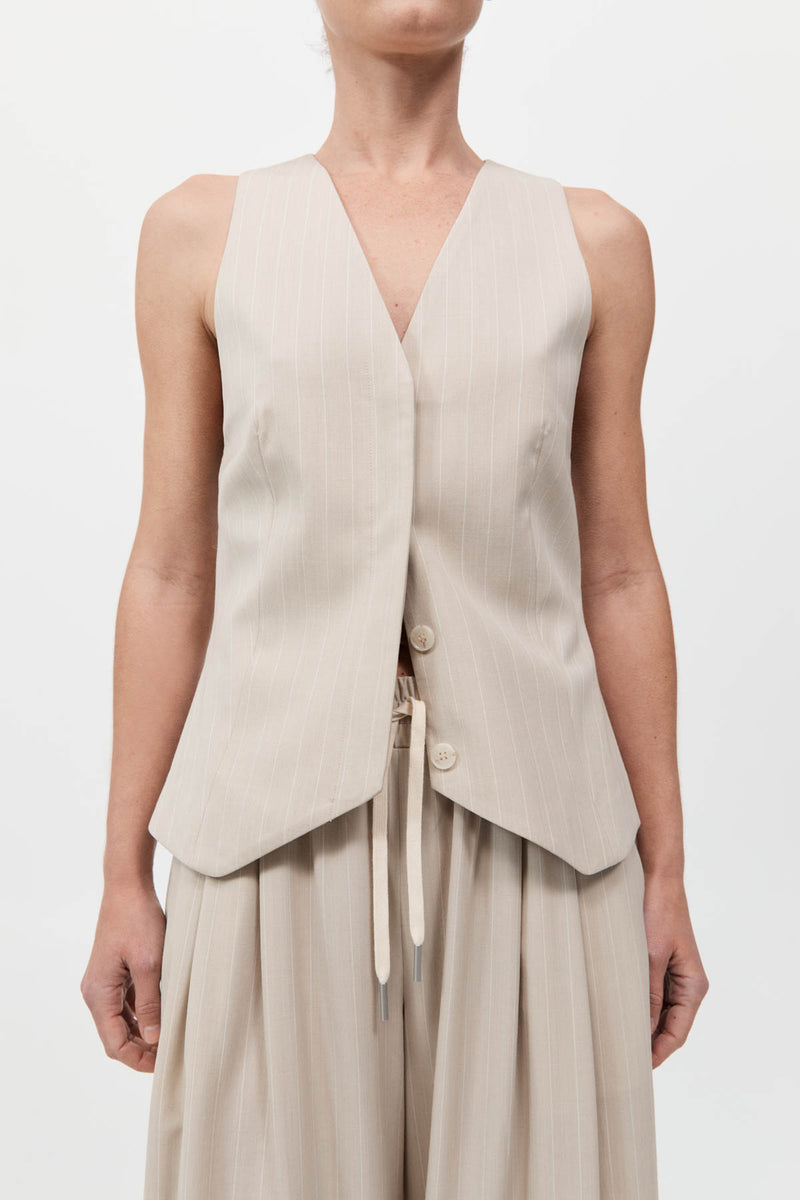 St. Agni - Pinstripe Wool Drawstring Pants - Latte
