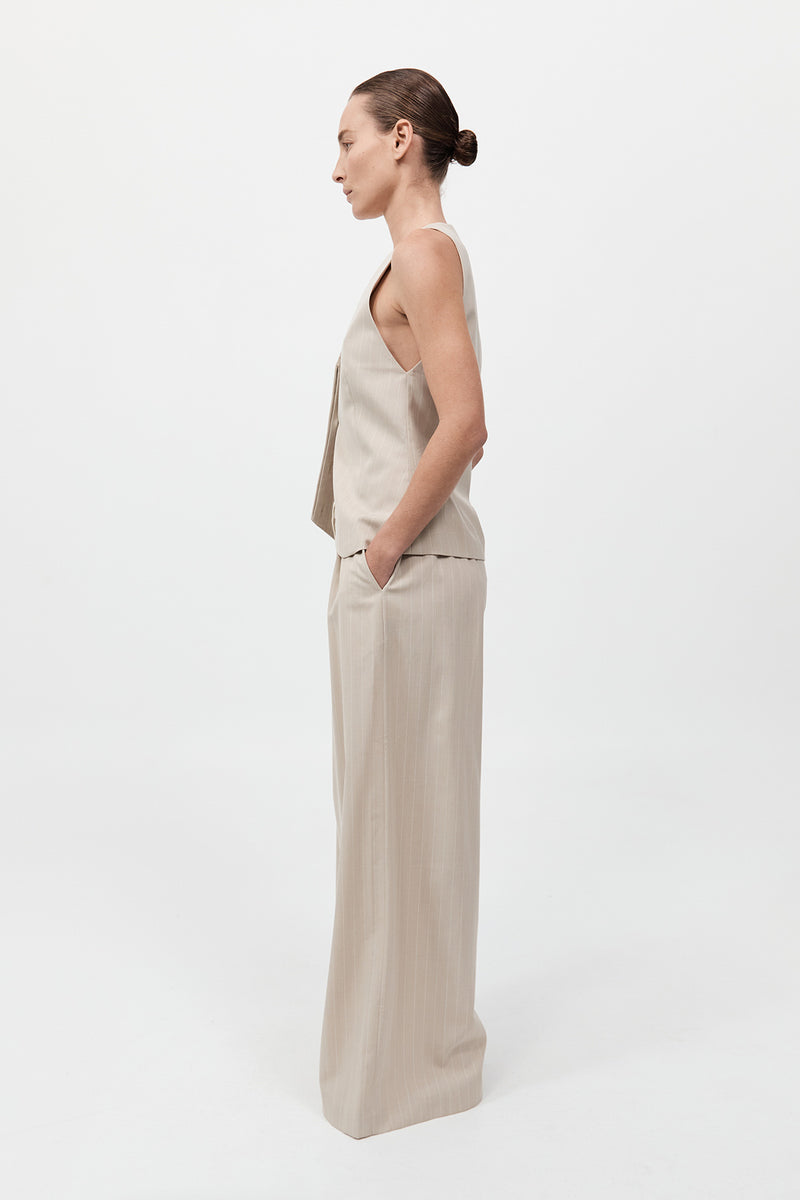 St. Agni - Pinstripe Wool Drawstring Pants - Latte