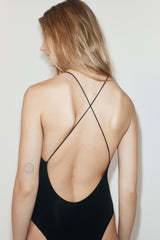 Ziah - Fine Strap Halter One Piece | Black