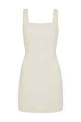Linen Square Neck Mini Dress - White