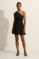 Twist Shoulder Mini Dress Black