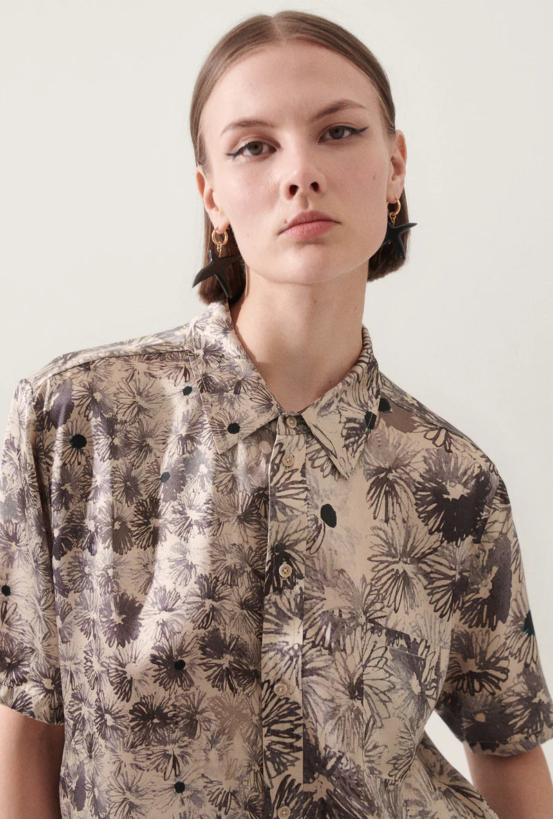 Silk Laundry - Short Sleeve Boyfriend Shirt Aster Floral