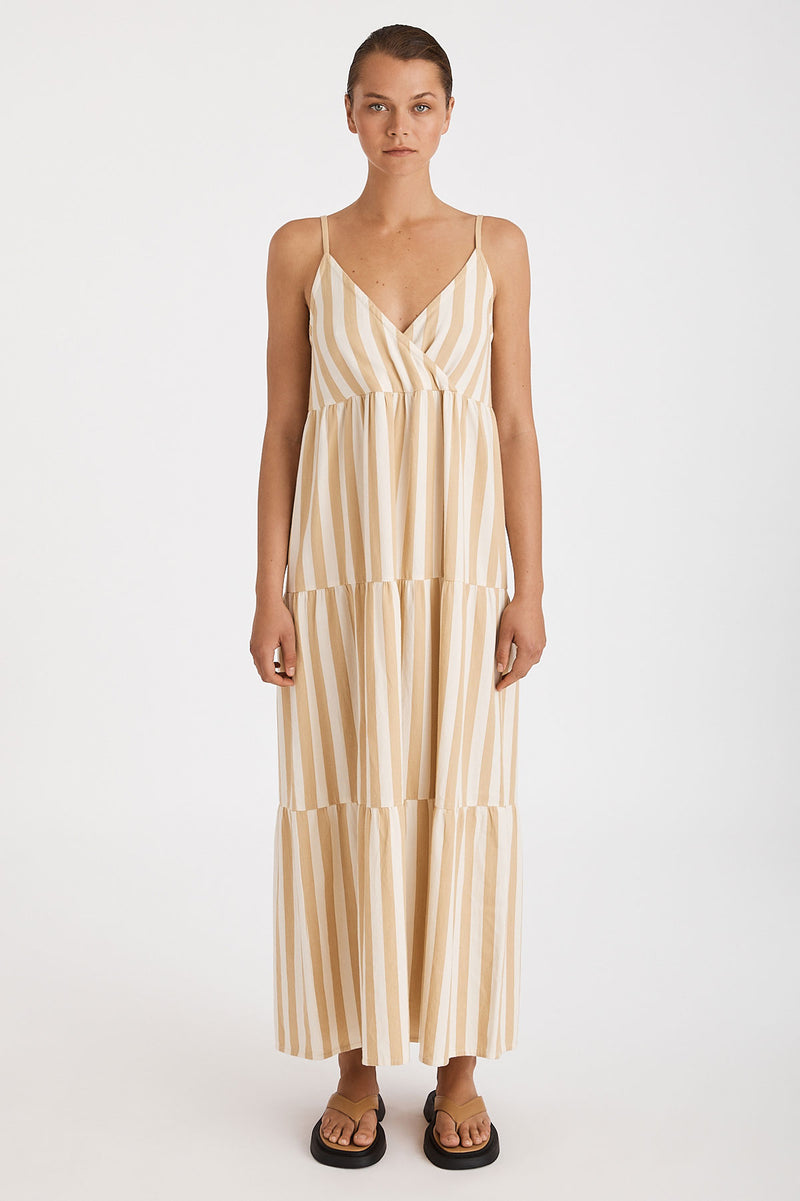 Camel Stripe Organic Cotton Twill Dress