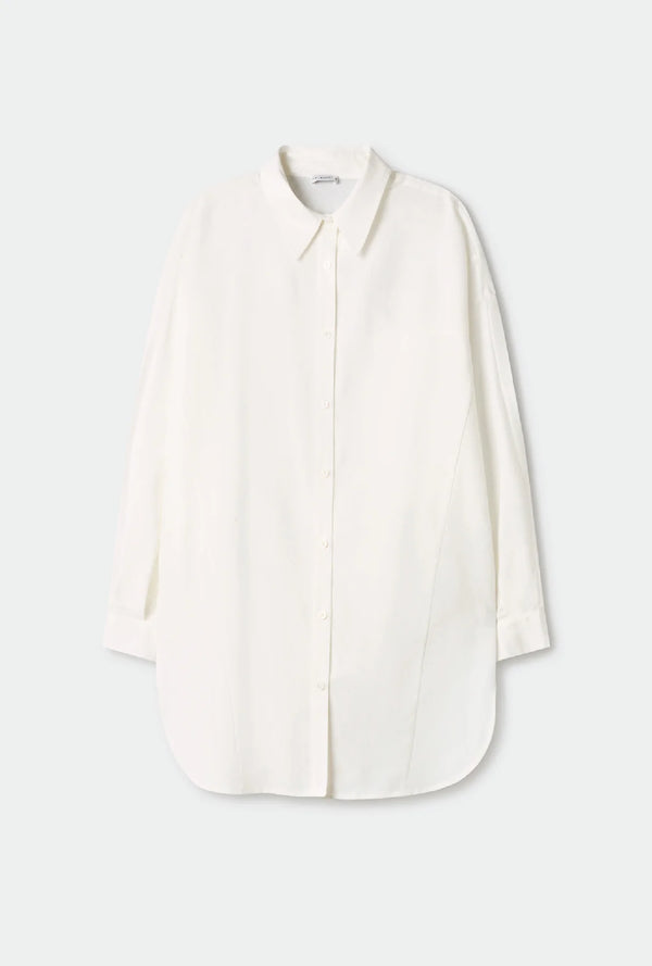 Cotton Silk Round Shirt White